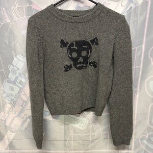 Lucky Brand Gray Skull Crew Neck Sweater